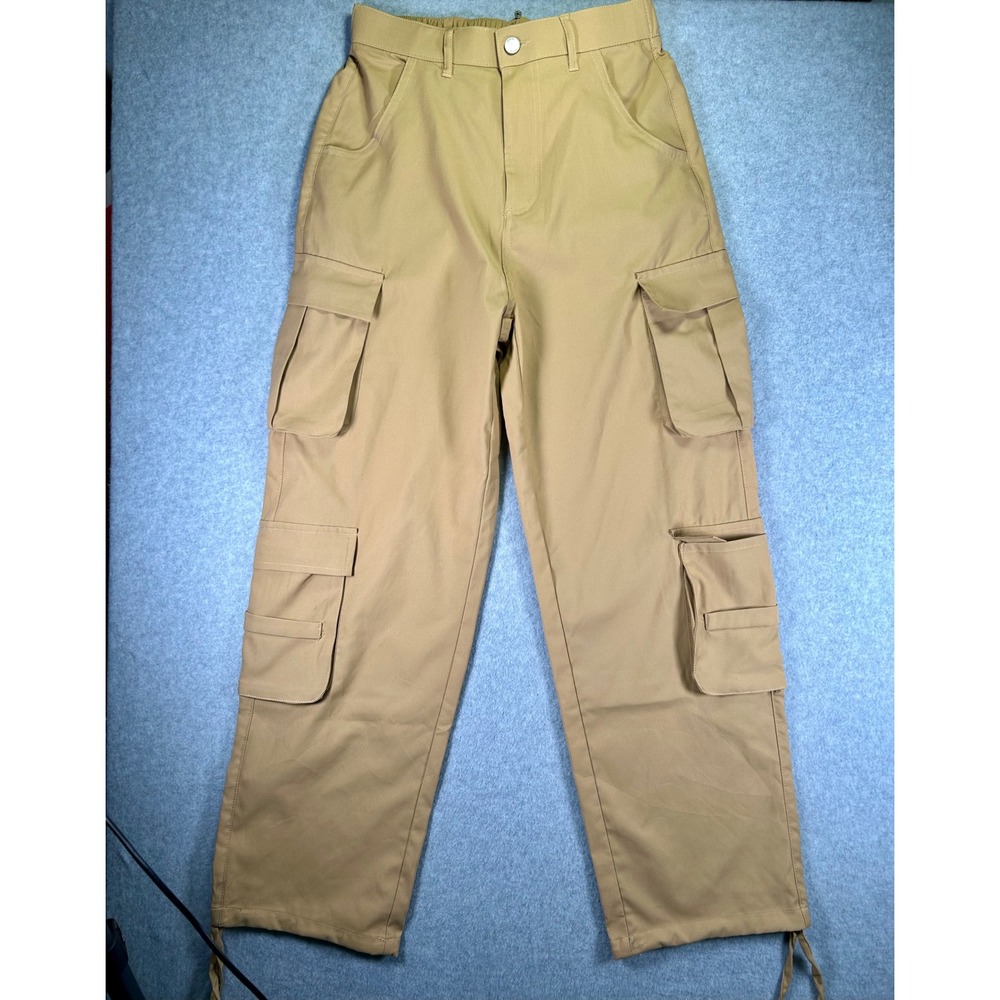 Tan Khaki High Waisted Multi Pocket Cargo Pants Straight Leg Size M